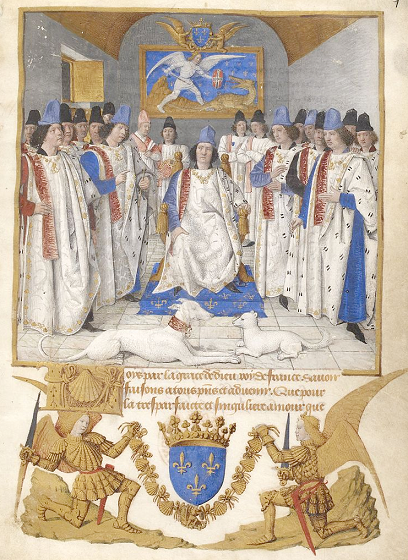 Louis XI préside le chapitre de Saint-Michel - enluminure de Jean Fouquet, 1470 - BNF Paris